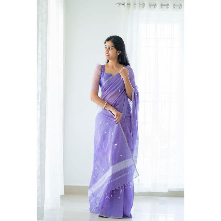 Self Design Bollywood Cotton Silk Saree  (Purple)