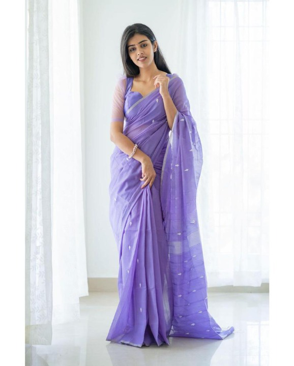 Self Design Bollywood Cotton Silk Saree  (Purple)