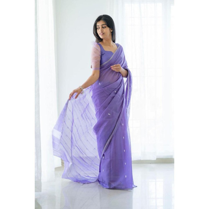Self Design Bollywood Cotton Silk Saree  (Purple)