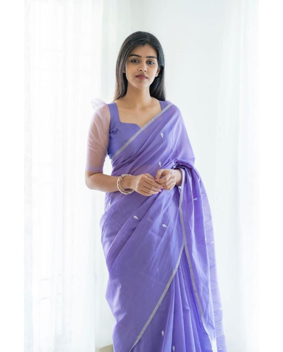 Self Design Bollywood Cotton Silk Saree  (Purple)