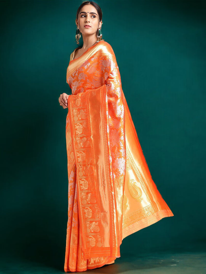 Women Floral Woven Kanjeevaram Silk Saree