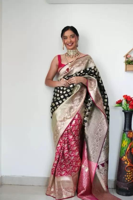 Women Paisley Woven Half-and-Half Saree