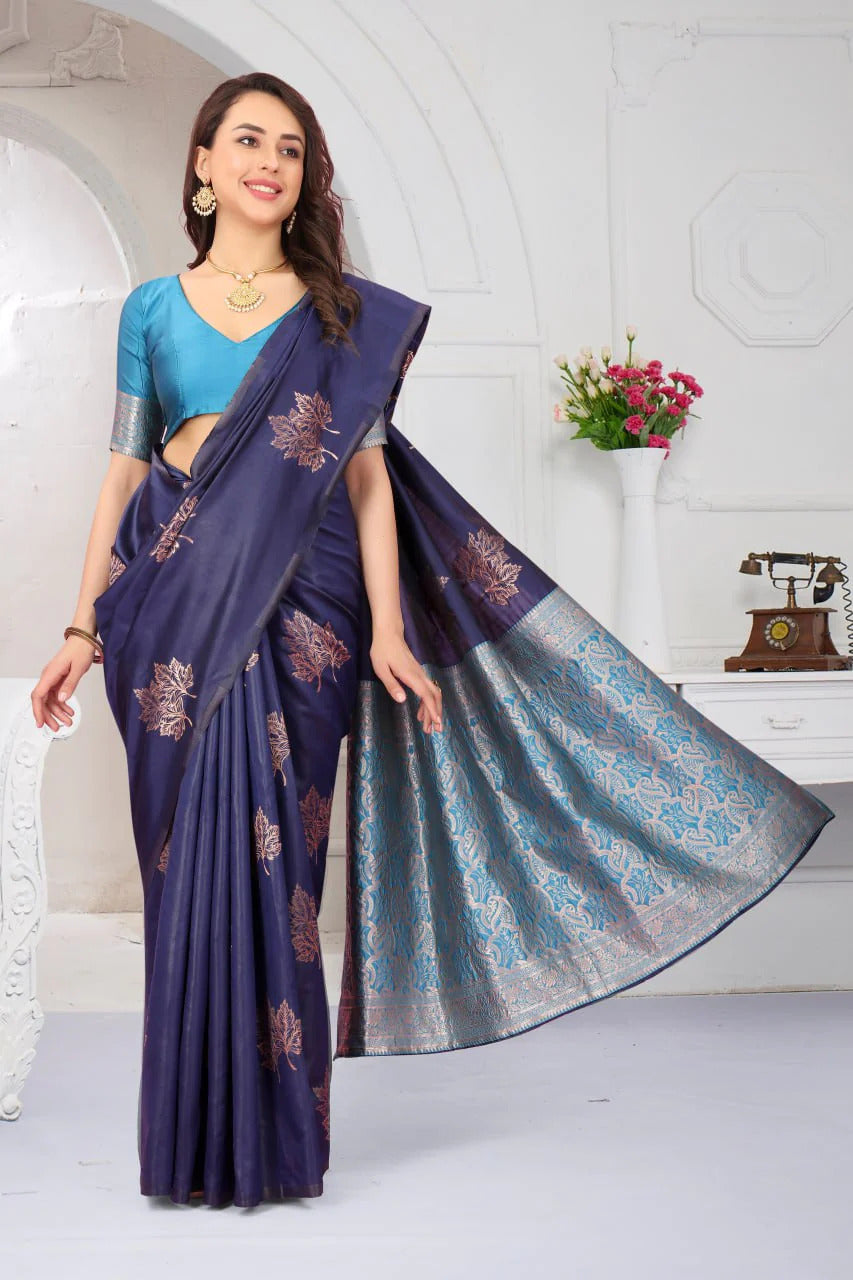 Women's Litchi Silk Banarasi Saree With Blouse Piece