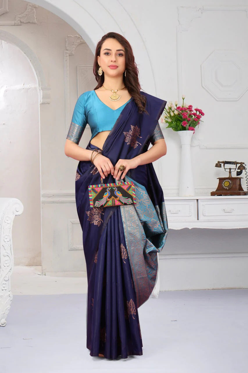 Women's Litchi Silk Banarasi Saree With Blouse Piece