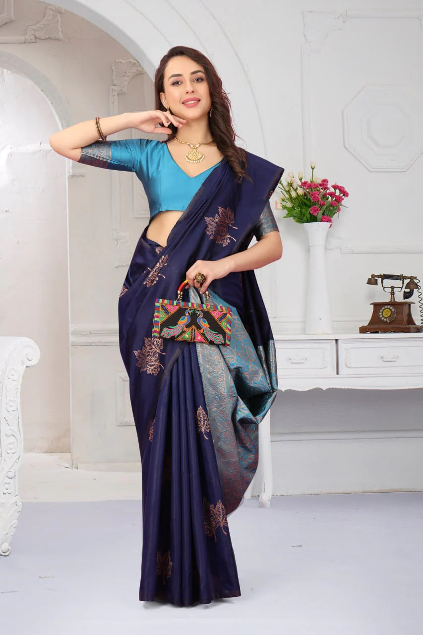 Women's Litchi Silk Banarasi Saree With Blouse Piece