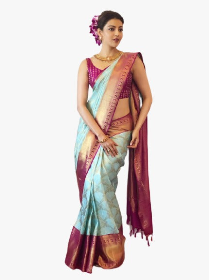 Women's Trendy Banarasi Kanjivaram Navy Color Art Silk Saree with Blouse Material