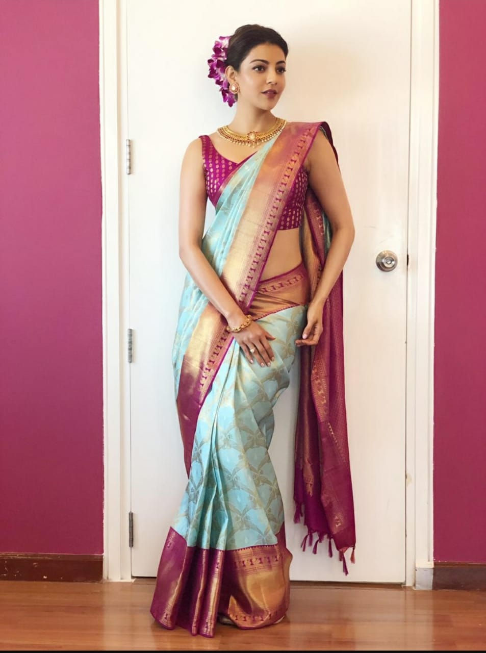 Women's Trendy Banarasi Kanjivaram Navy Color Art Silk Saree with Blouse Material