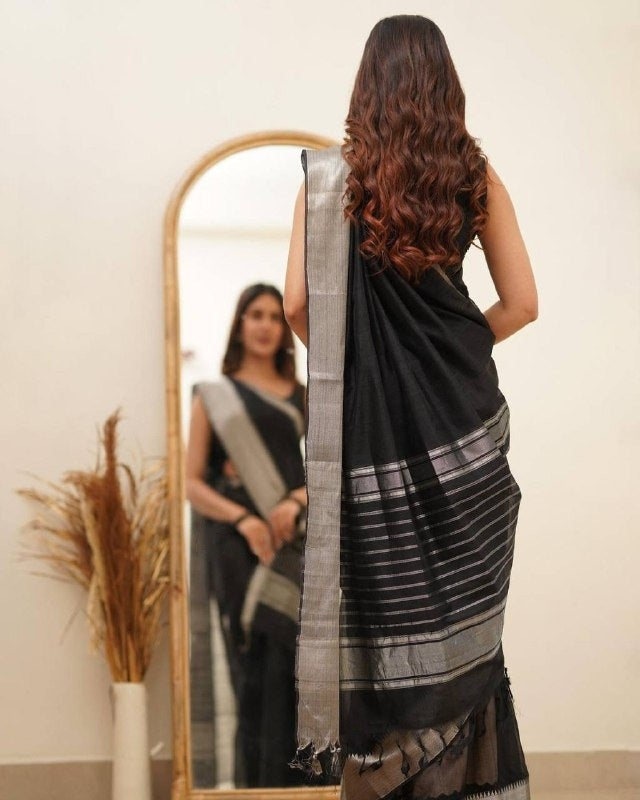 Woven Banarasi Pure Silk Saree (Black)