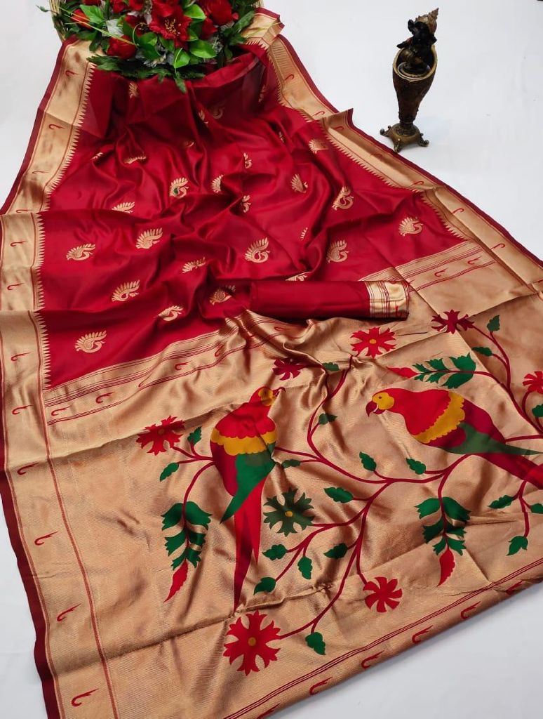 Woven Banarasi Pure Silk Saree  (Red)