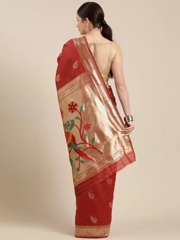 Woven Banarasi Pure Silk Saree  (Red)