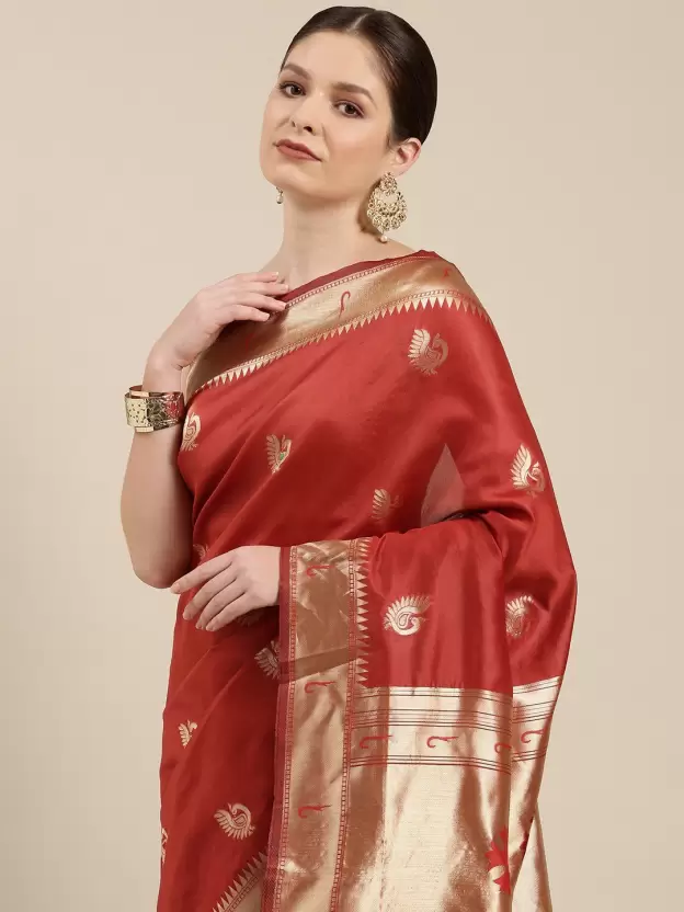 Woven Banarasi Pure Silk Saree  (Red)