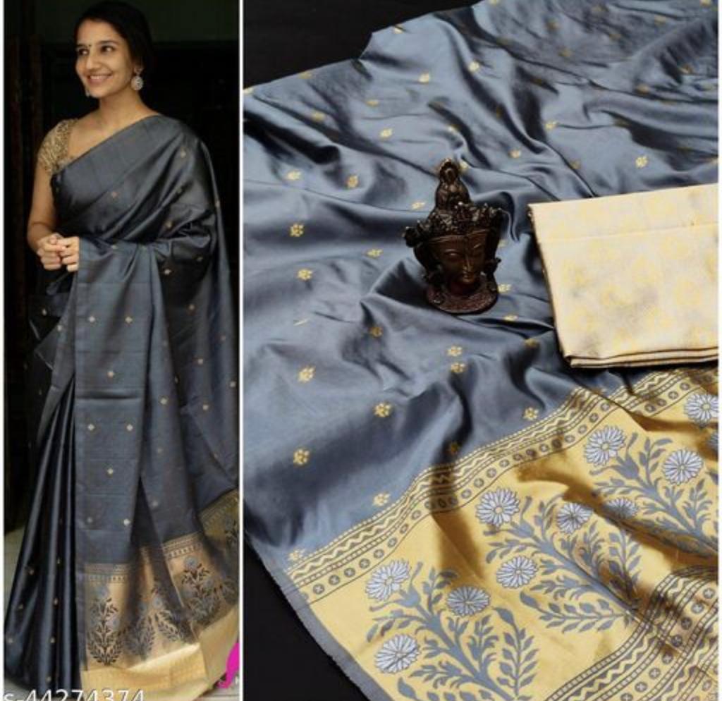 Woven Banarasi Silk Saree (Grey)