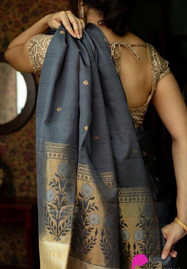 Woven Banarasi Silk Saree (Grey)
