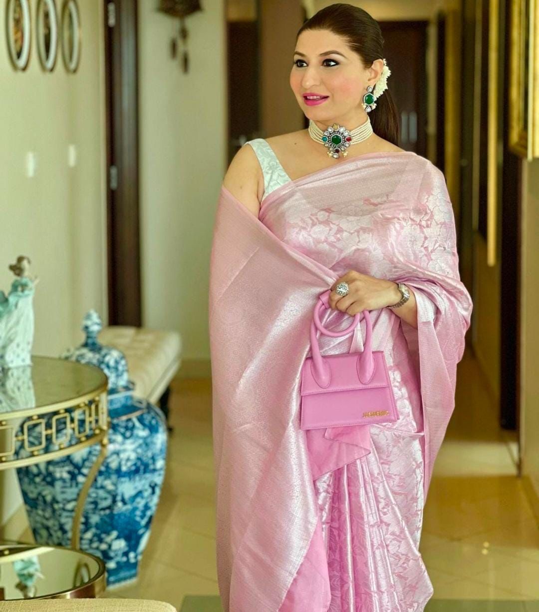 Woven Banarasi Silk Saree with Contrast Border