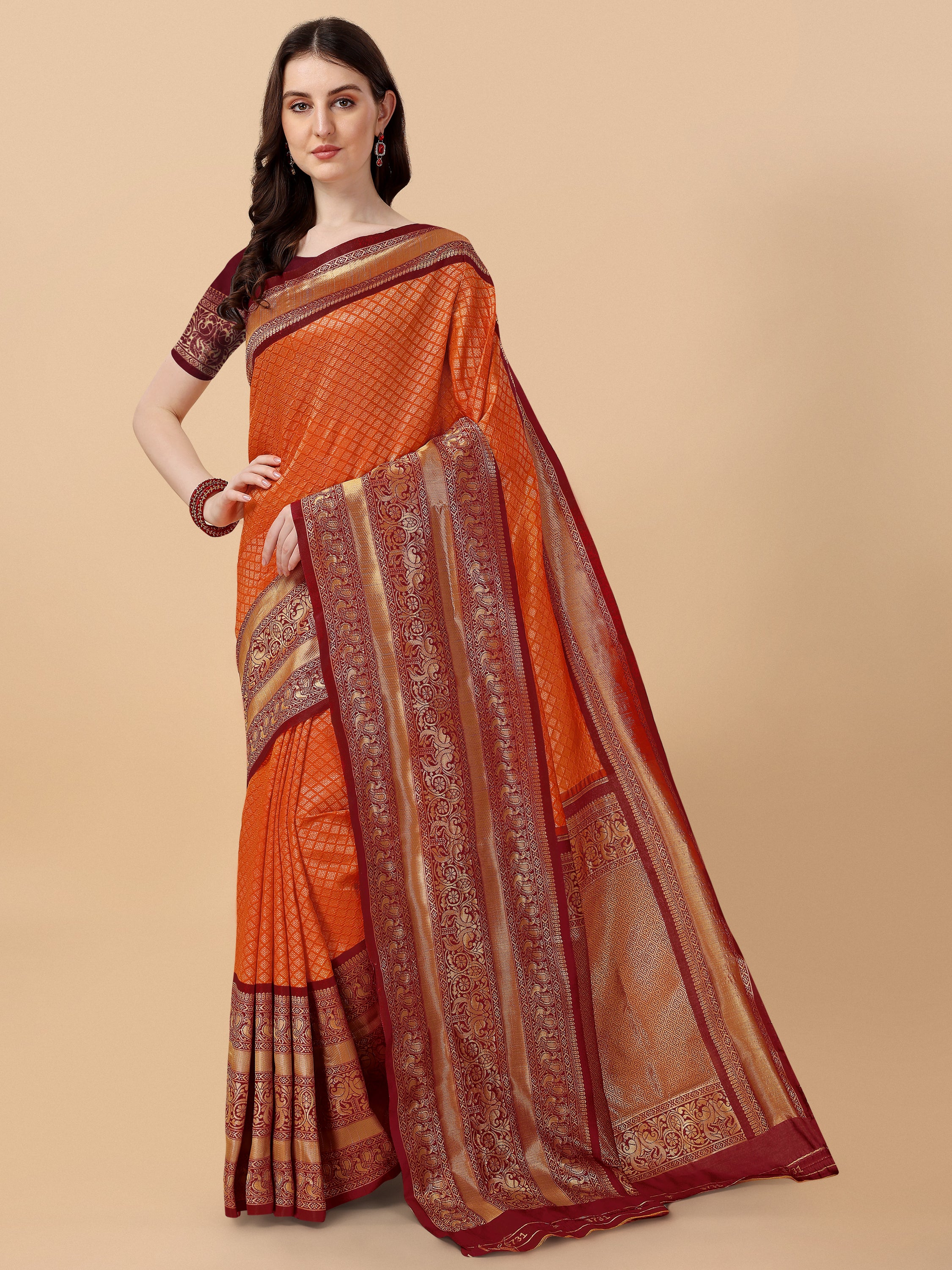 Woven Design Zari Silk Blend Banarasi Saree