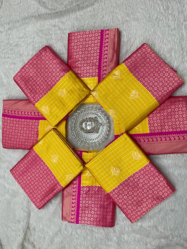 Woven Kanjivaram Jacquard, Pure Silk Saree  (Yellow)