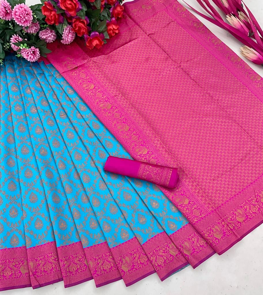 Woven Kanjivaram Pure Silk Saree (Blue)