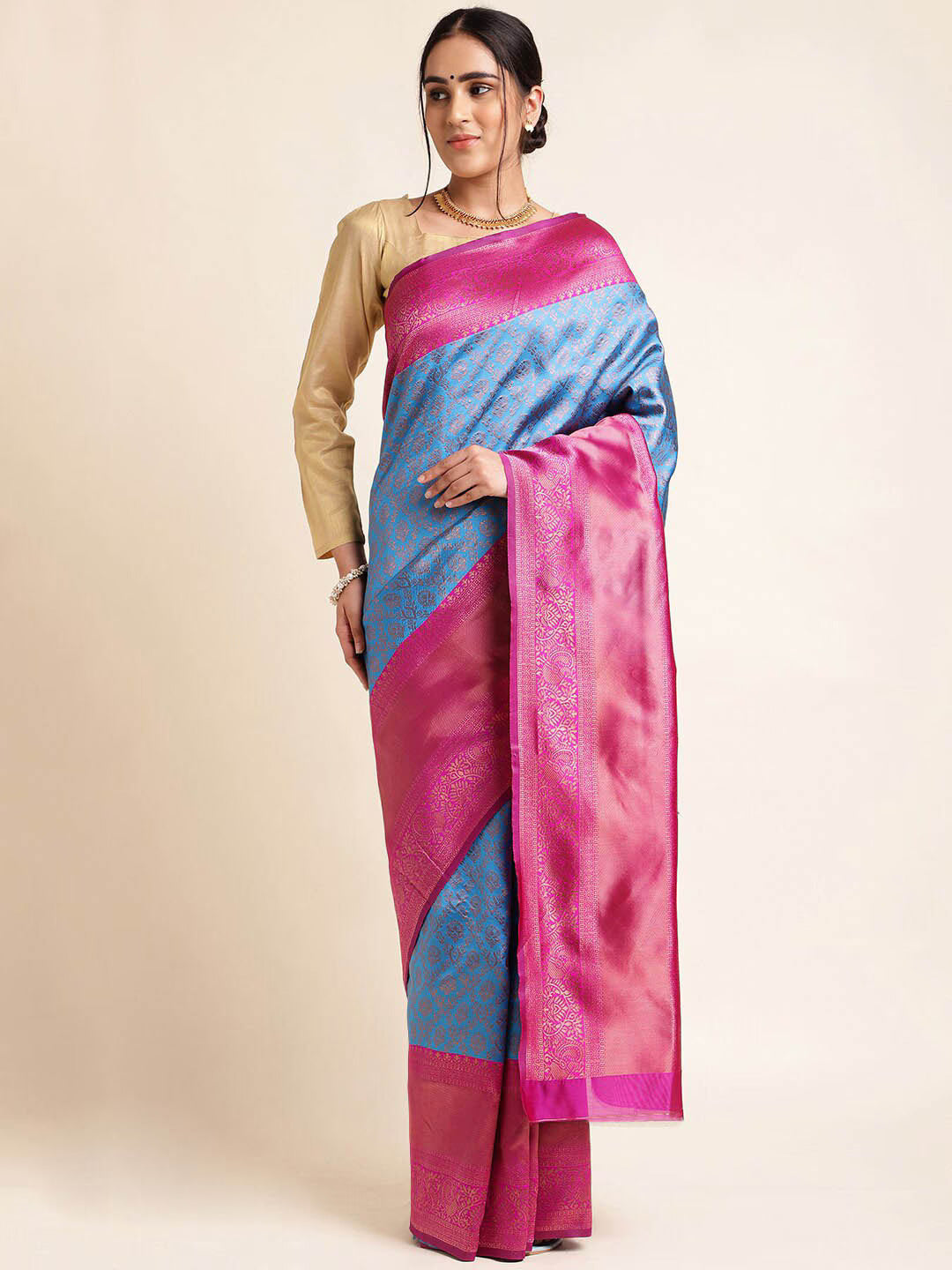 Woven Kanjivaram Pure Silk Saree (Blue)