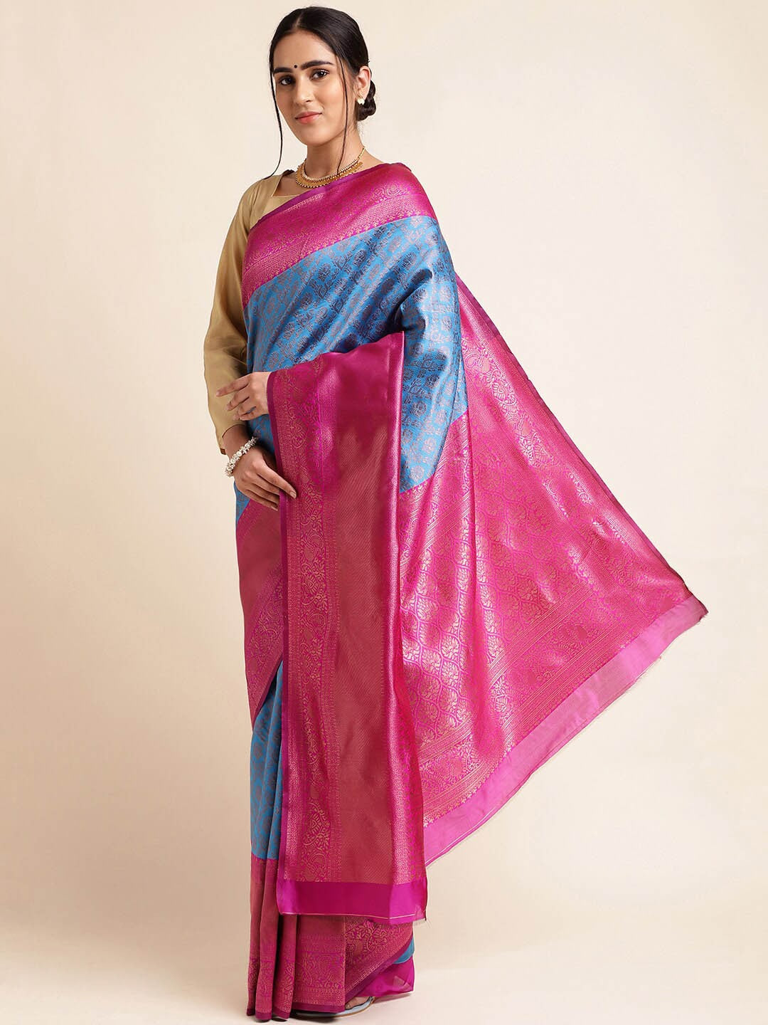 Woven Kanjivaram Pure Silk Saree (Blue)