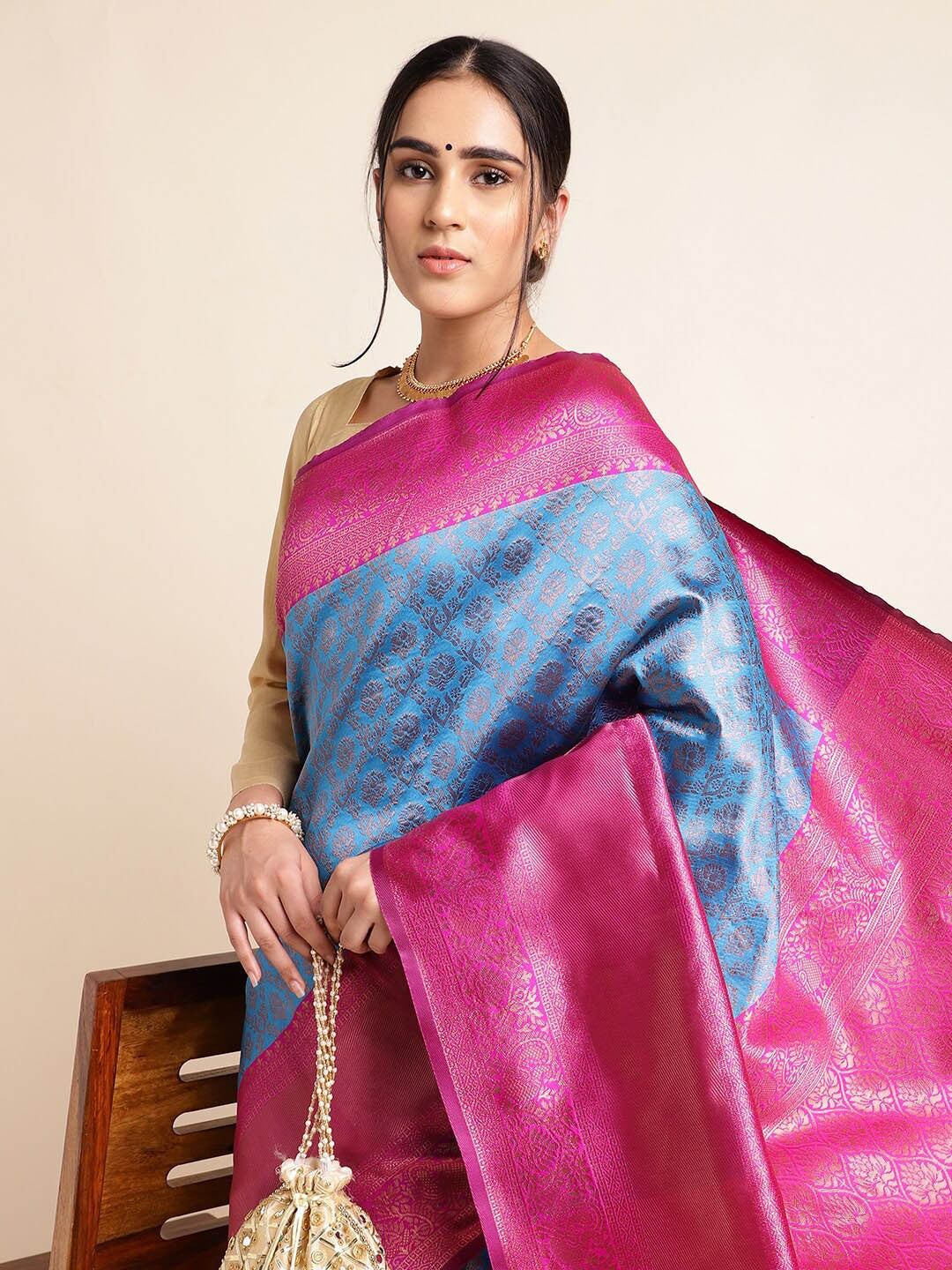 Woven Kanjivaram Pure Silk Saree (Blue)