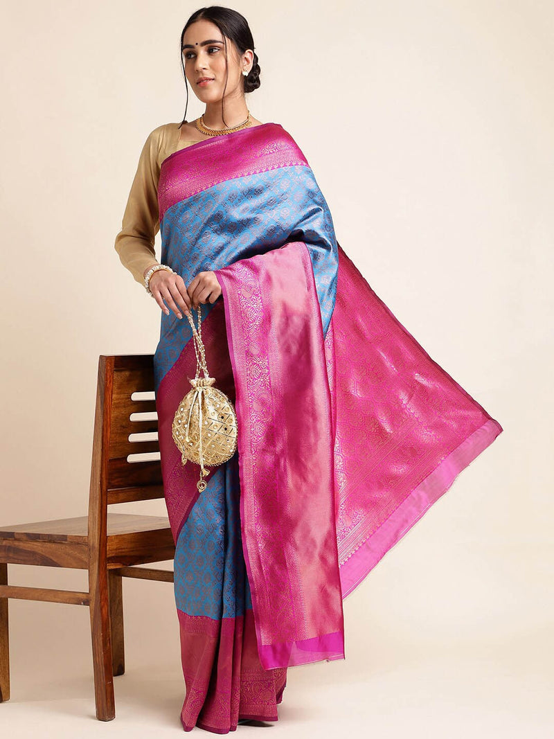 Woven Kanjivaram Pure Silk Saree (Blue)