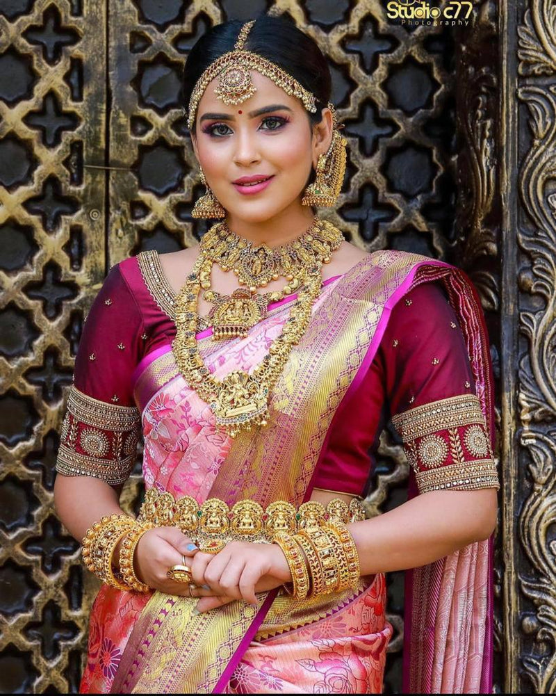 Woven Kanjivaram Pure Silk Saree (PINK)