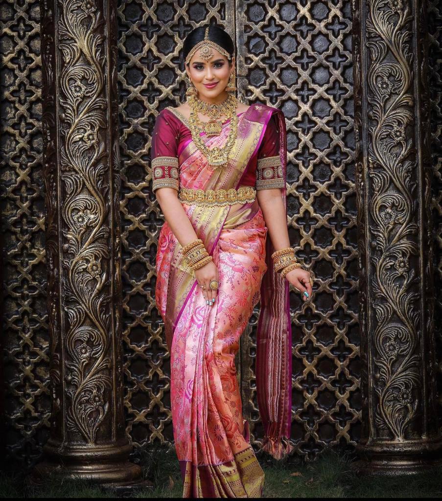 Woven Kanjivaram Pure Silk Saree (PINK)