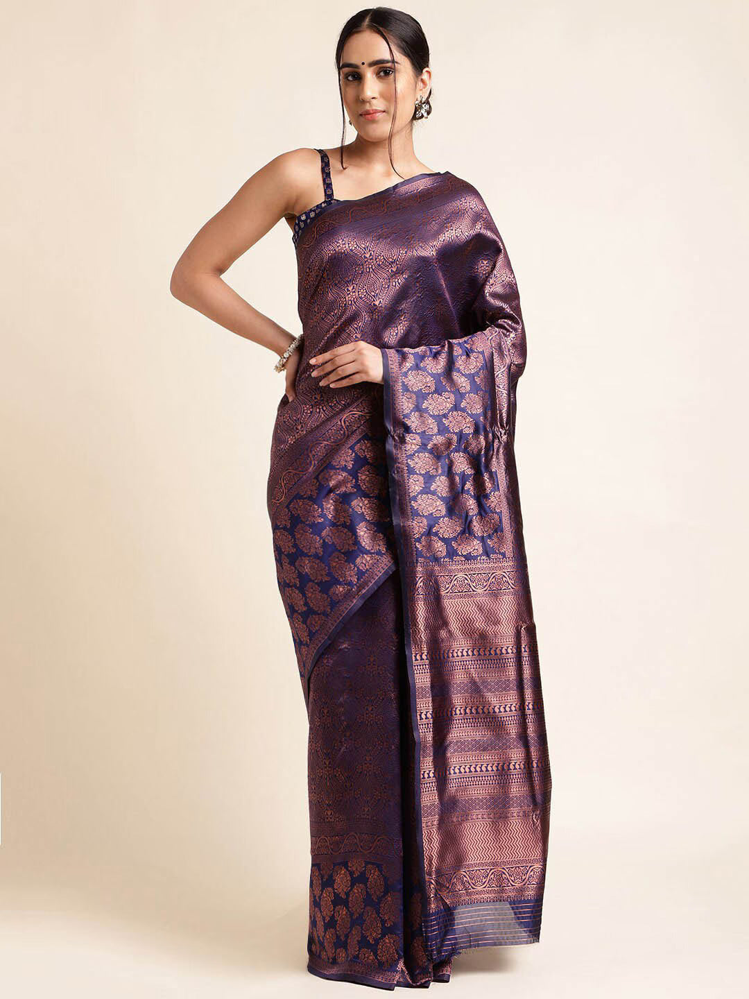 Woven Kanjivaram Pure Silk & Art Silk Saree (Dark Blue)