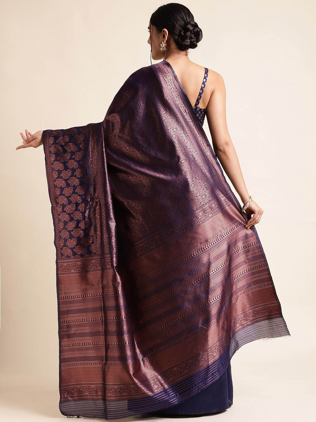 Woven Kanjivaram Pure Silk & Art Silk Saree (Dark Blue)
