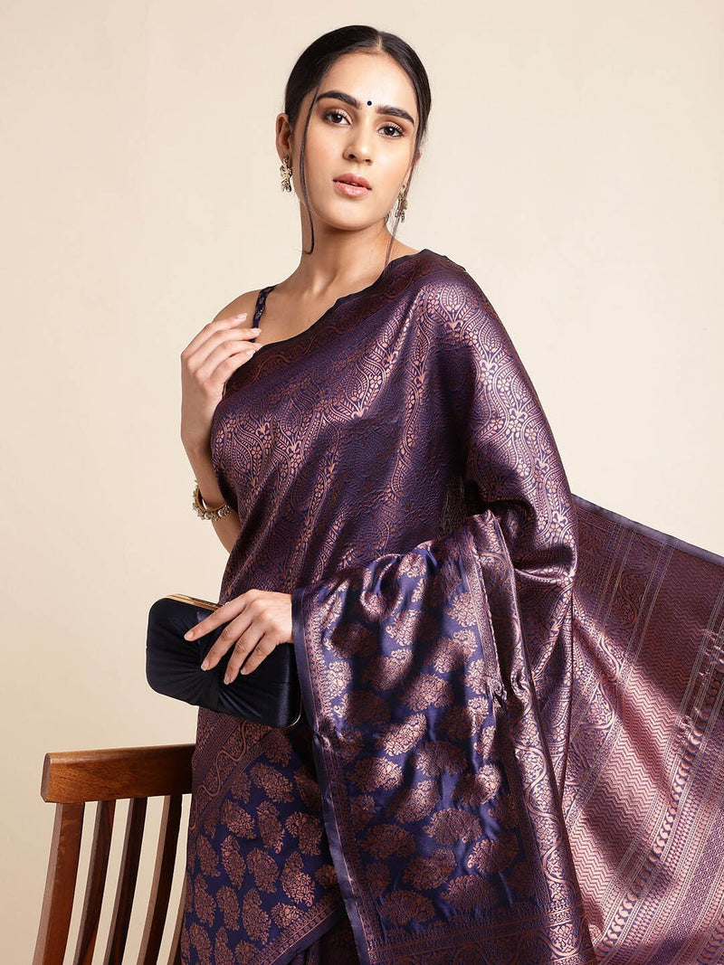 Woven Kanjivaram Pure Silk & Art Silk Saree (Dark Blue)