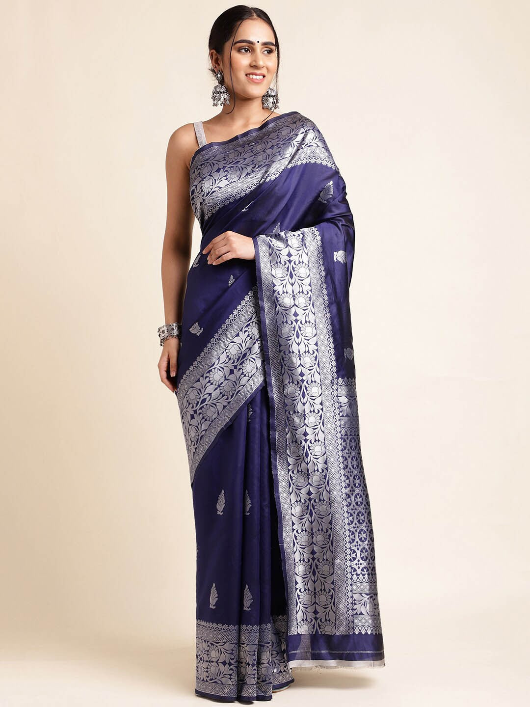 Woven Kanjivaram Pure Silk & Art Silk Saree (Blue)