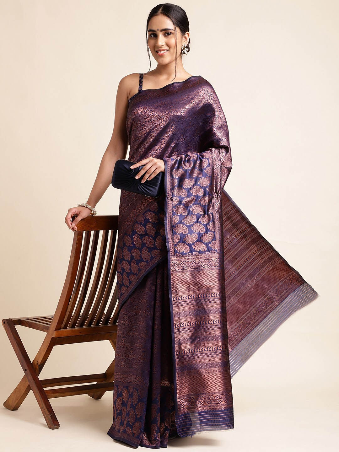 Woven Kanjivaram Pure Silk & Art Silk Saree (Dark Blue)