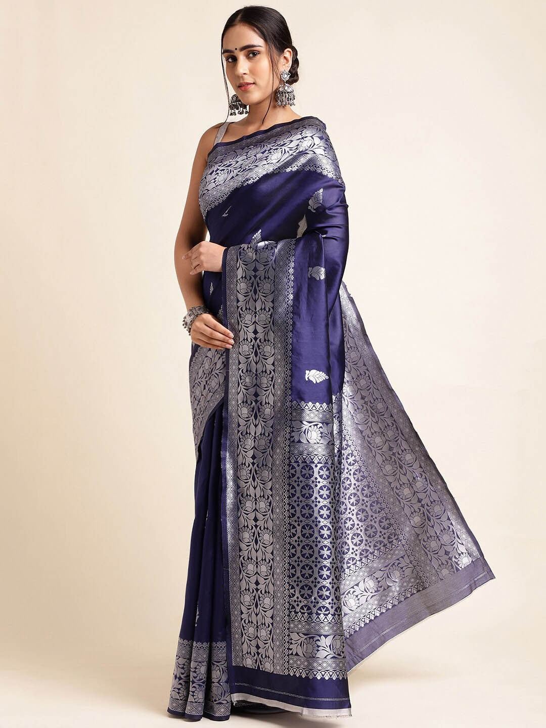 Woven Kanjivaram Pure Silk & Art Silk Saree (Blue)