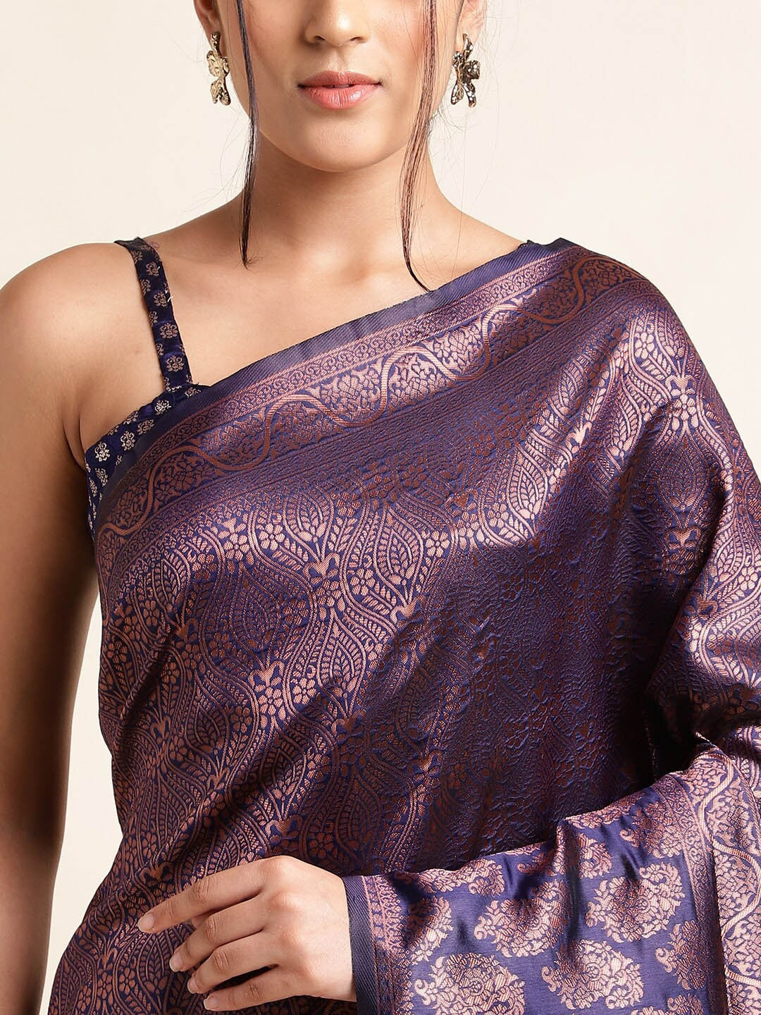 Woven Kanjivaram Pure Silk & Art Silk Saree (Dark Blue)