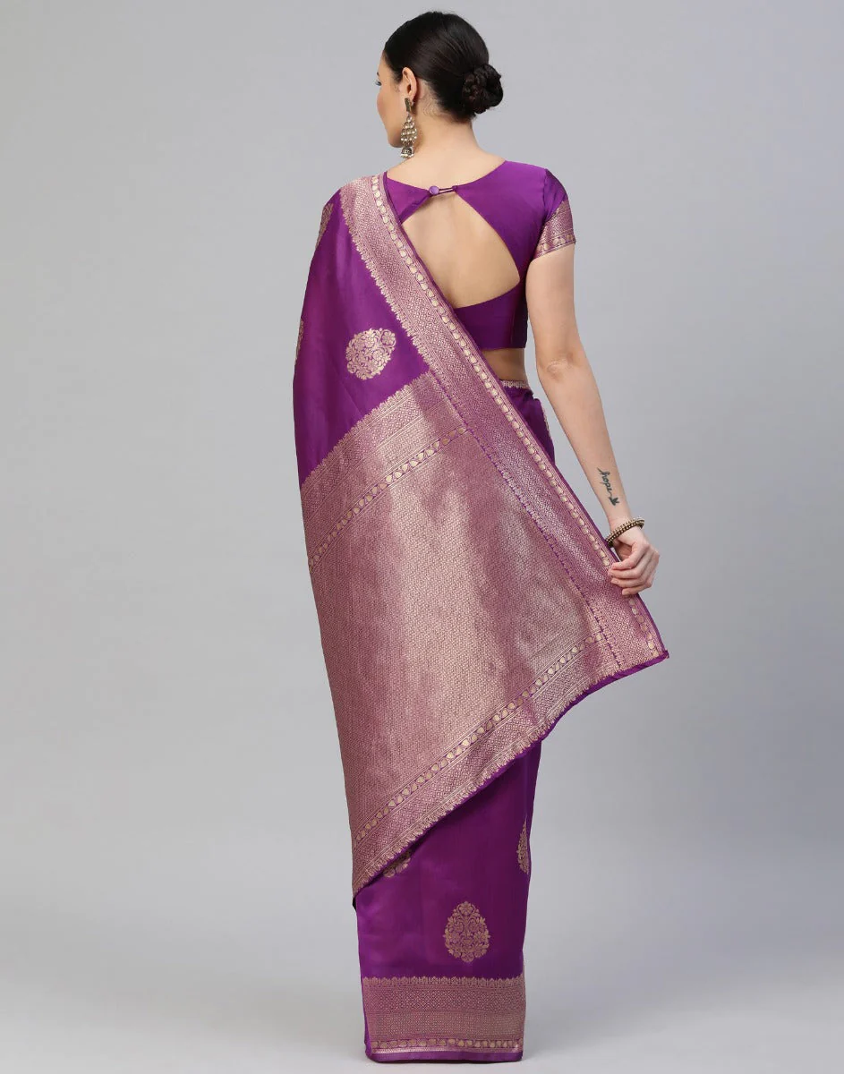 Woven Kanjivaram Silk Blend Saree  (Purple)