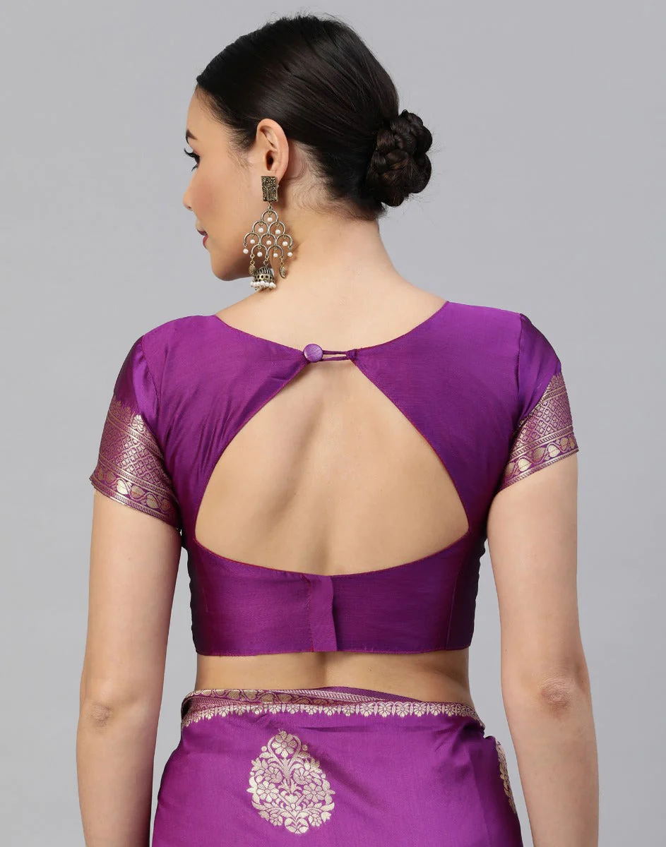 Woven Kanjivaram Silk Blend Saree  (Purple)