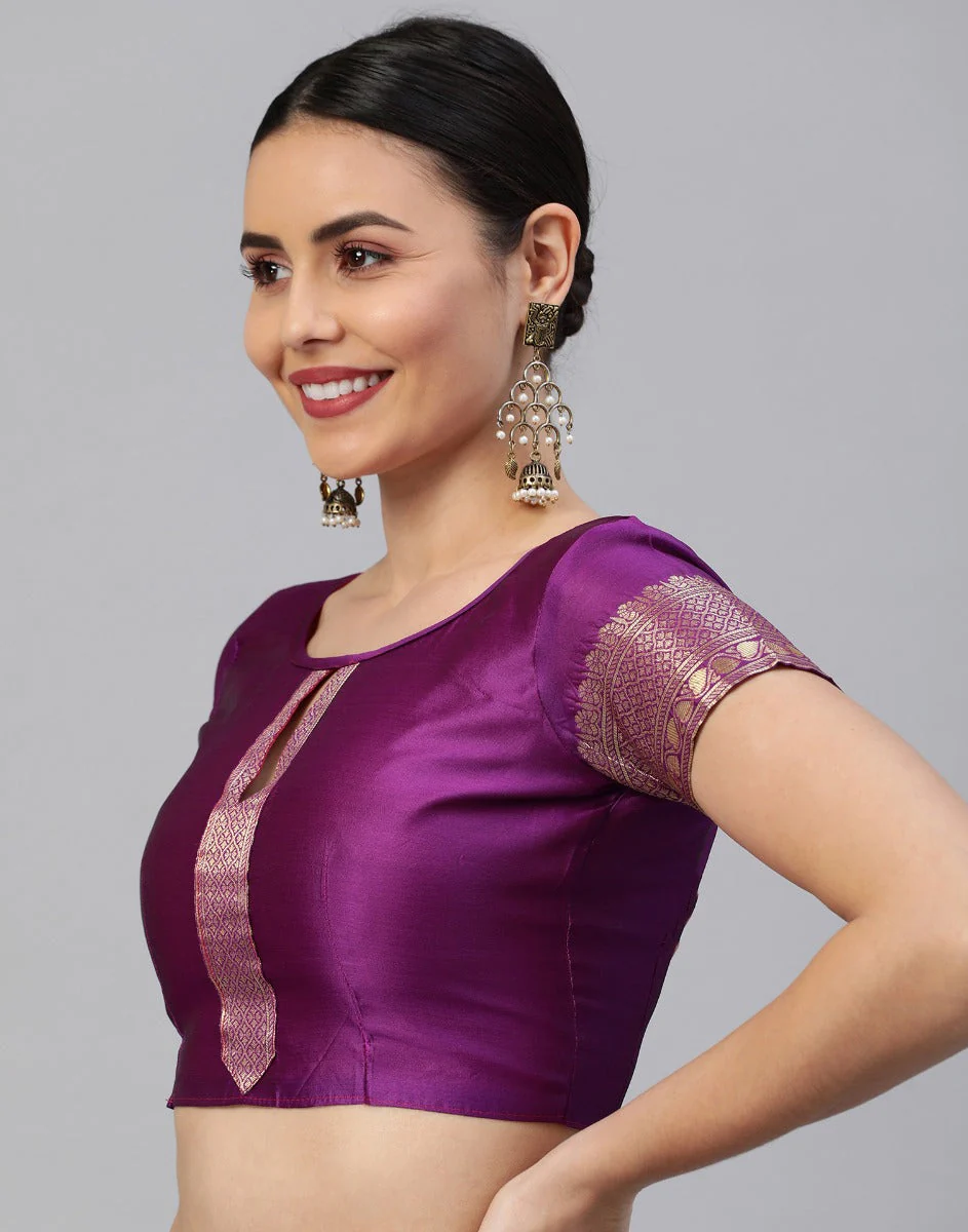 Woven Kanjivaram Silk Blend Saree  (Purple)