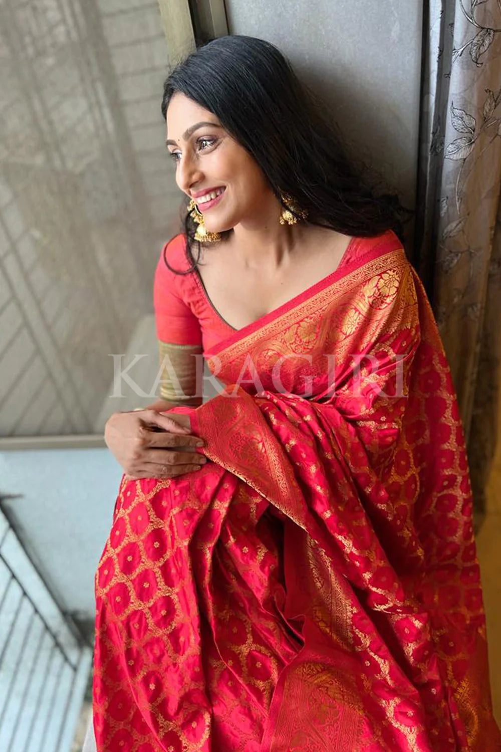 Woven Banarasi Pure Silk Saree  (Orange)
