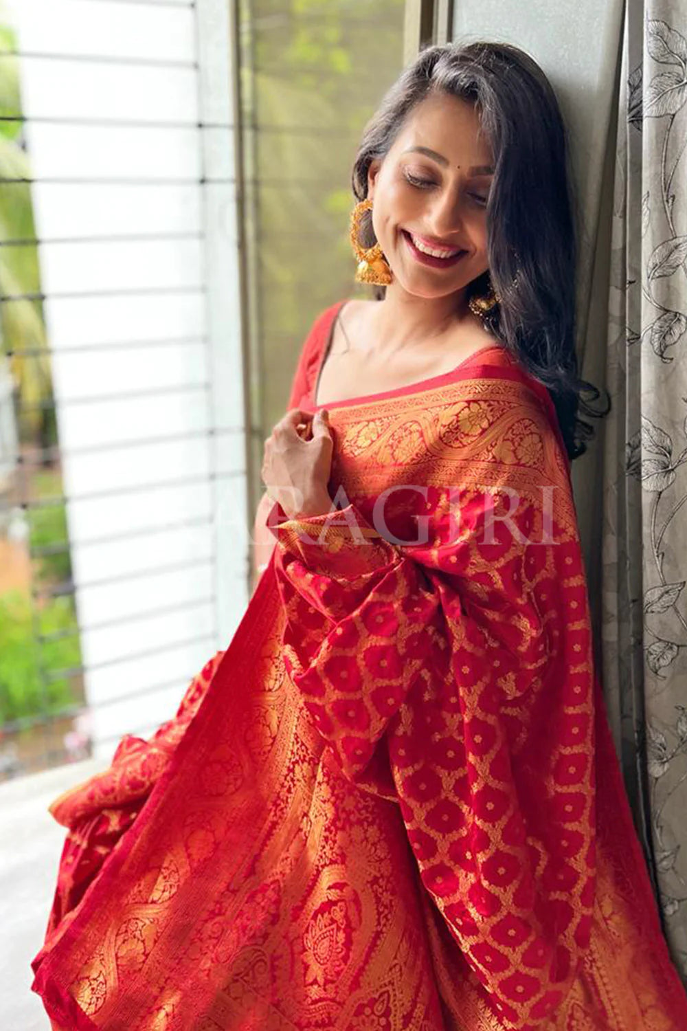 Woven Banarasi Pure Silk Saree  (Orange)