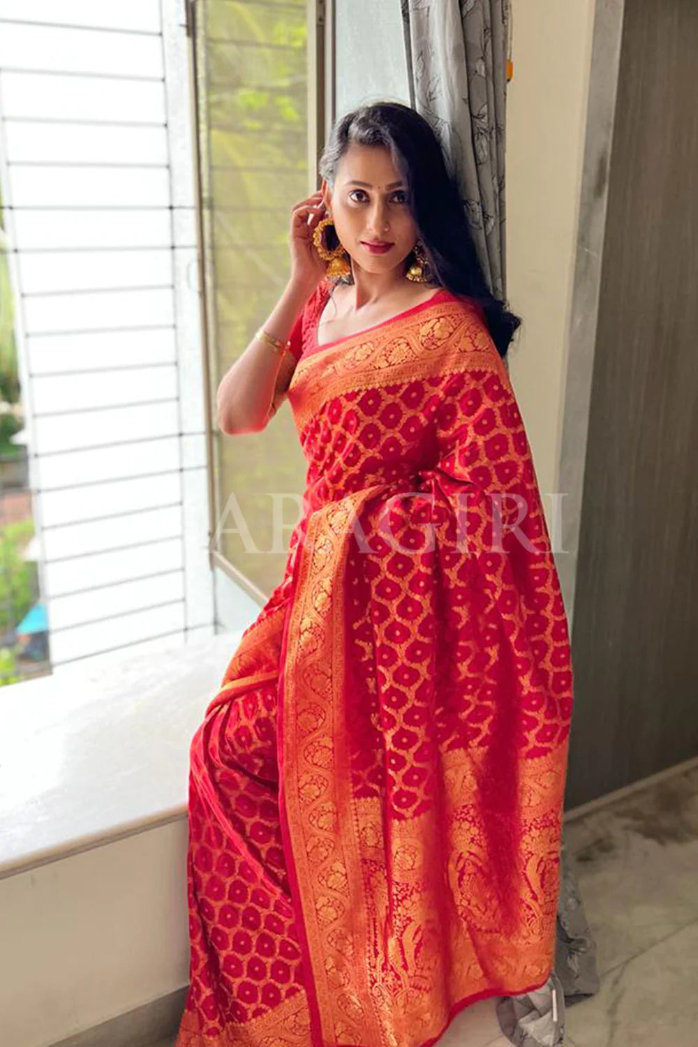 Woven Banarasi Pure Silk Saree  (Orange)