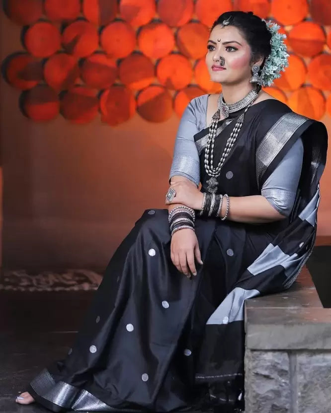 Woven Paithani Silk Saree (Black)