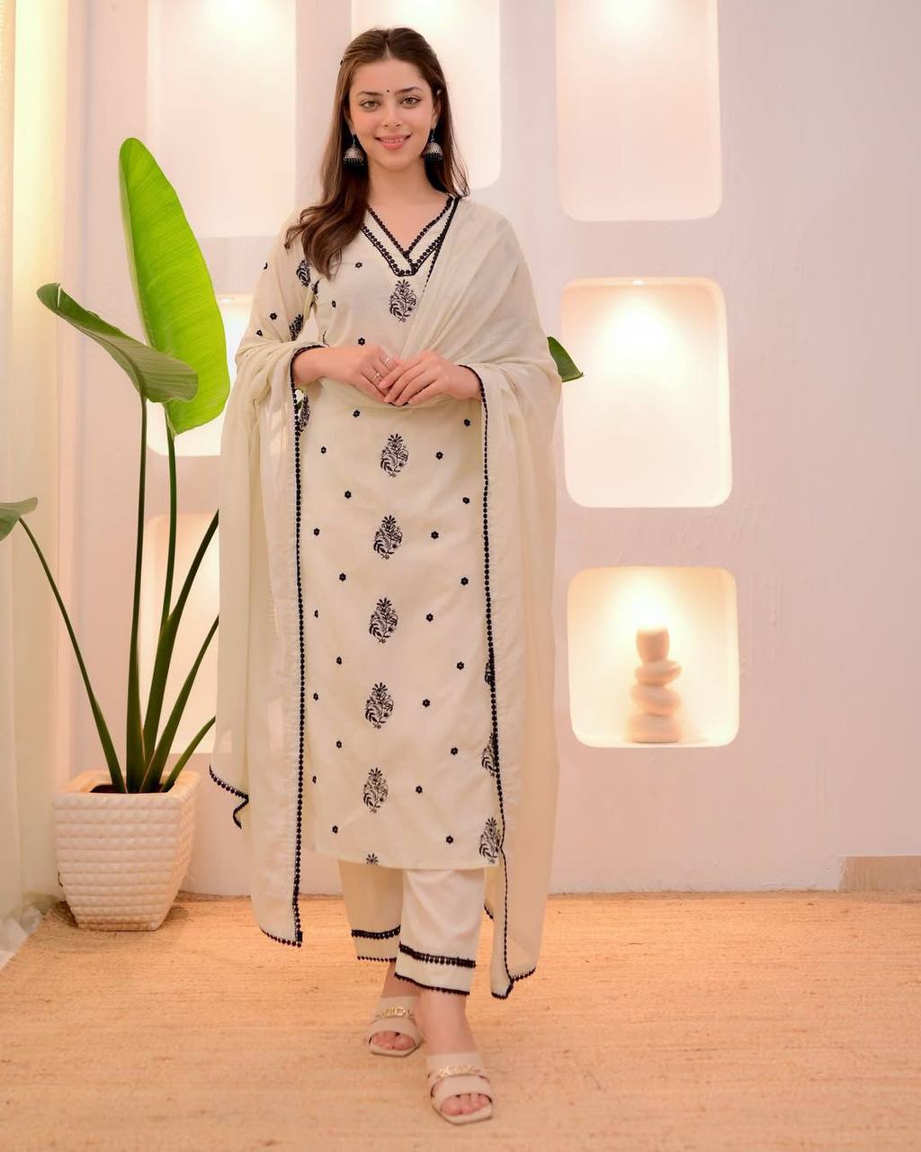 Roman Silk Kurta Pant with Embroidery & Georgette Dupatta – 3 Piece Set