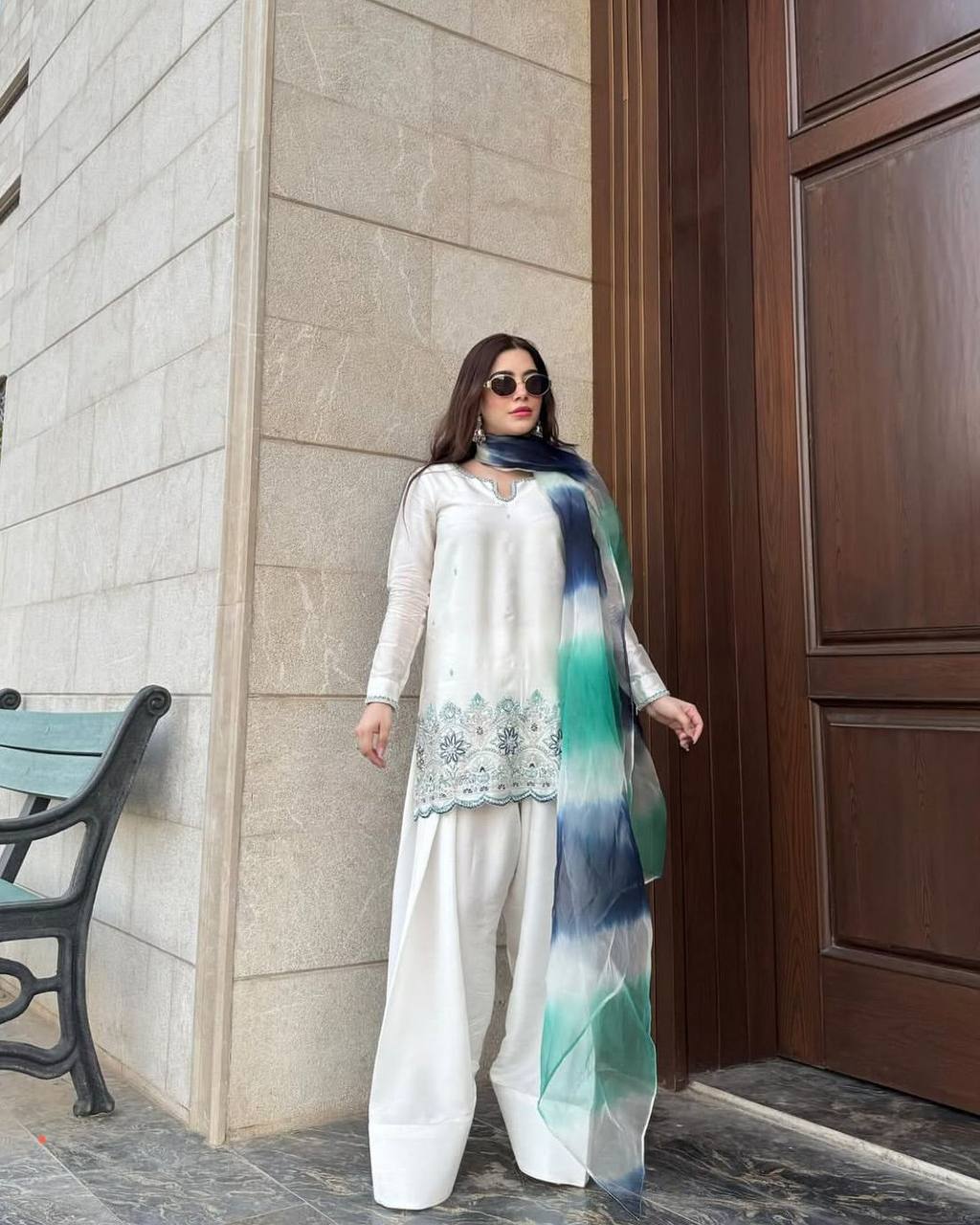 Designer Farsi Salwar Suit in Roman Silk with Dupatta