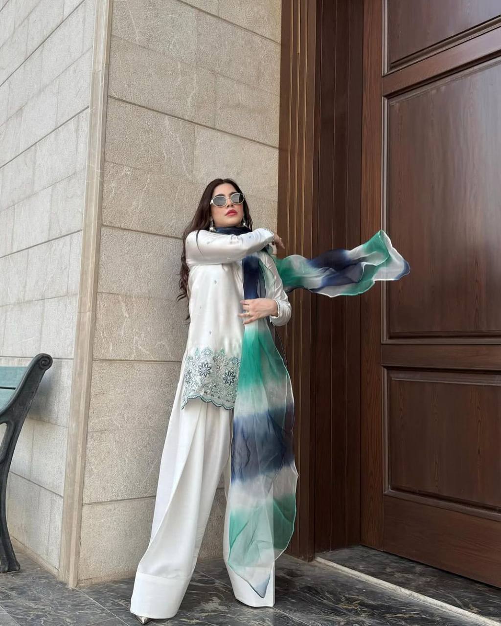 Designer Farsi Salwar Suit in Roman Silk with Dupatta