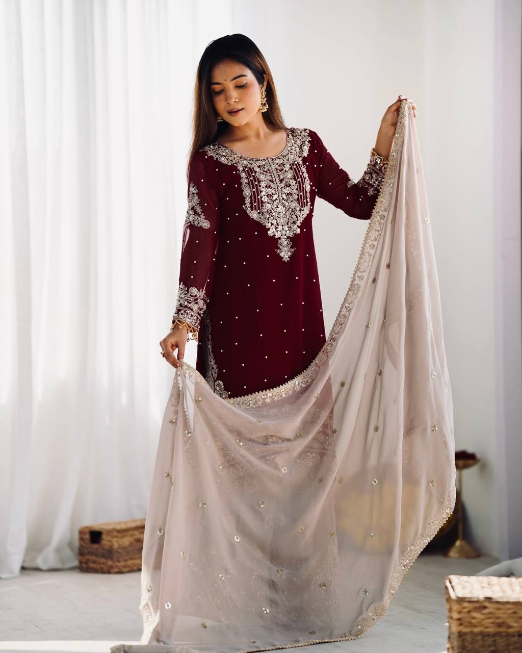 Designer Heavy Faux Georgette Embroidered Dupatta Set with Plazzo