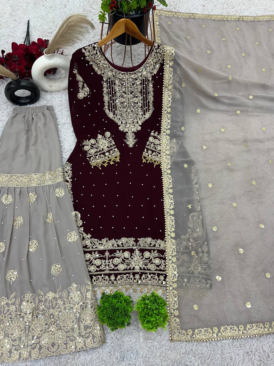 Designer Heavy Faux Georgette Embroidered Dupatta Set with Plazzo