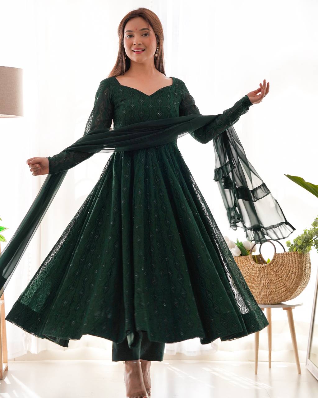 Designer Pure Soft Fox Georgette Laheriya Anarkali Gown with Gamthi Work