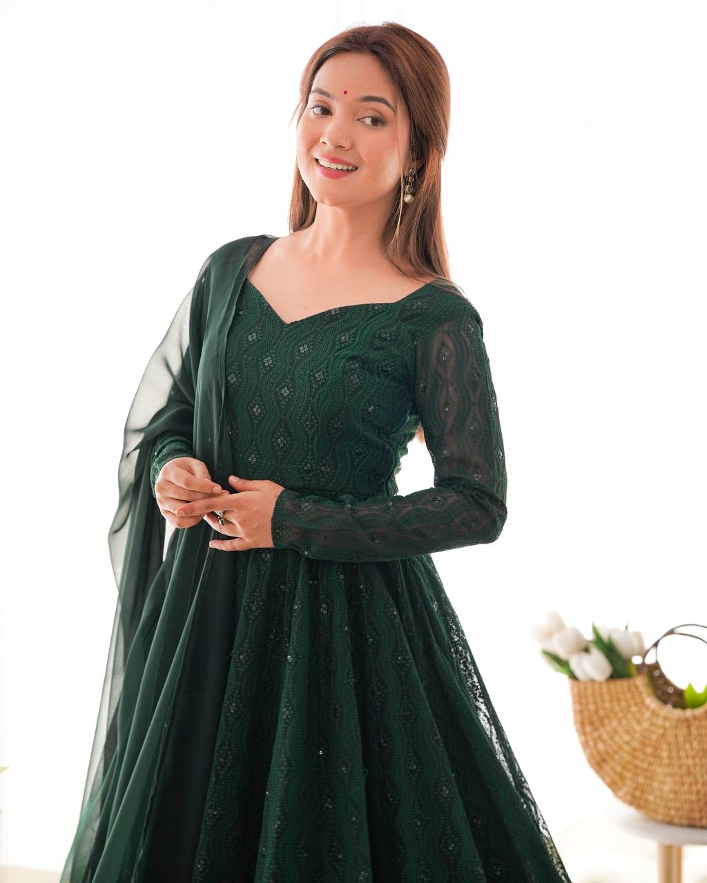 Designer Pure Soft Fox Georgette Laheriya Anarkali Gown with Gamthi Work