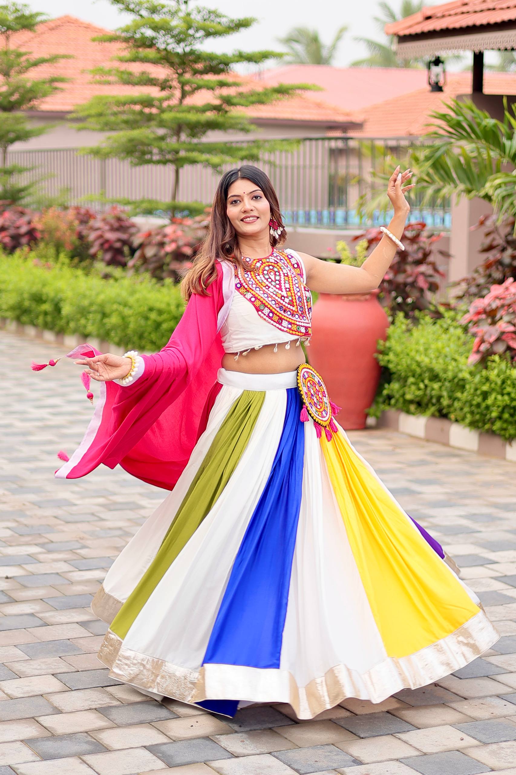 Navratri Special Gamthi Work Cotton Lehenga Choli with Dupatta & Hand Purse