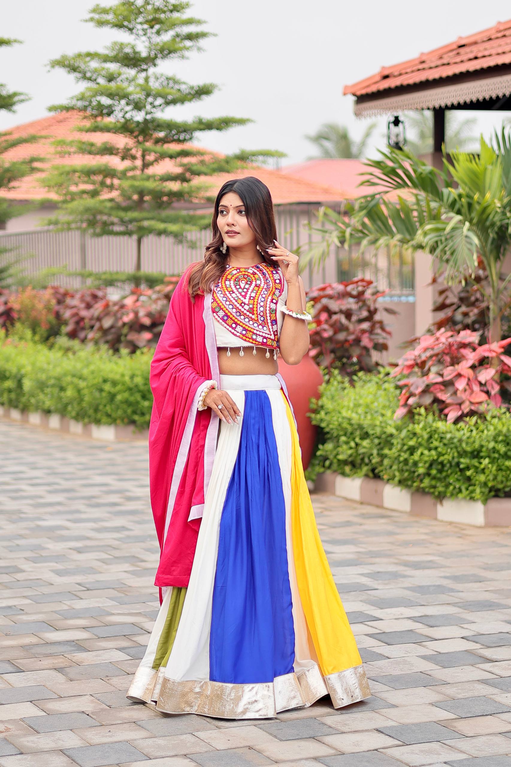 Navratri Special Gamthi Work Cotton Lehenga Choli with Dupatta & Hand Purse